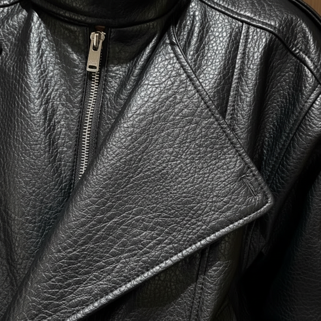 Women's black cropped biker jacket with high collar and asymmetric zip