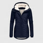 Women's hooded fleece-lined parka jacket with long sleeves and zip front