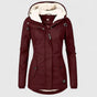Women's hooded fleece-lined parka jacket with long sleeves and zip front
