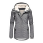 Women's long hooded coat with plush trim, zip front and flap pockets