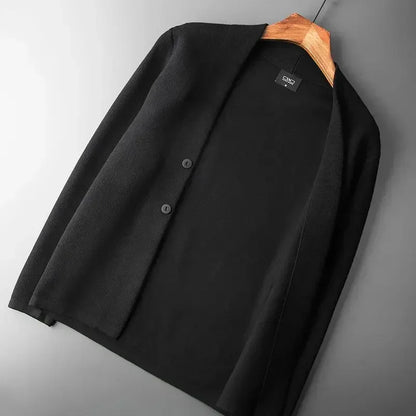 Men's long-sleeve knit cardigan with V-neck and button front