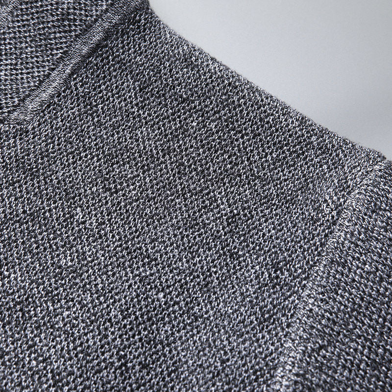 Men's knit cardigan with stand collar and patch pockets