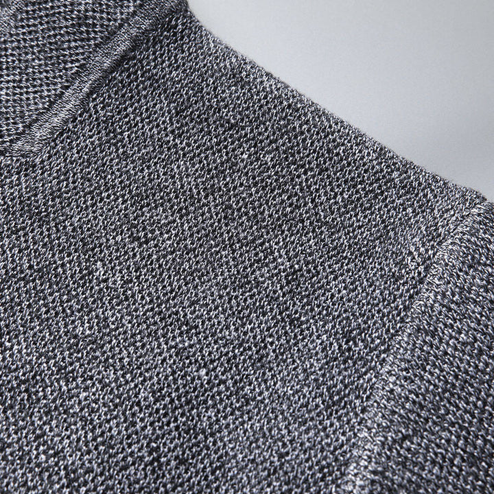 Men's knit cardigan with stand collar and patch pockets