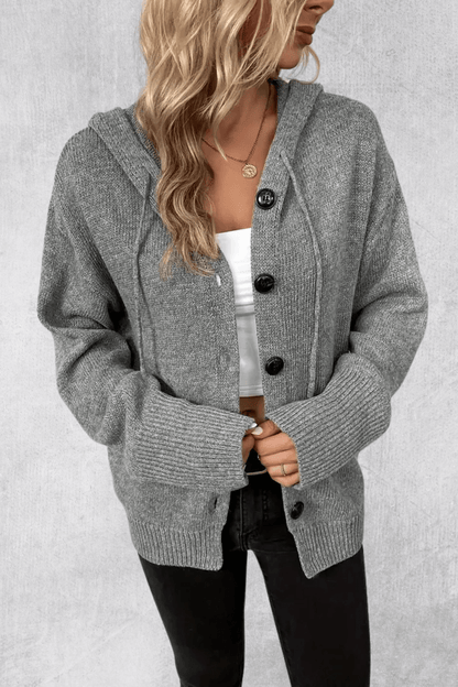 Women's ribbed button cardigan with long sleeves and relaxed fit