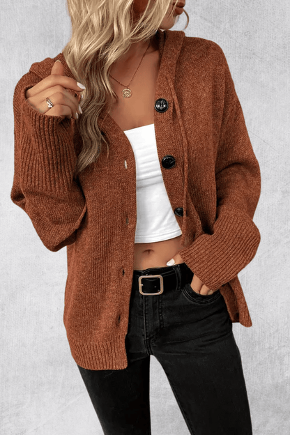 Women's ribbed button cardigan with long sleeves and relaxed fit