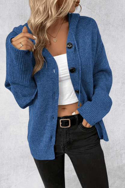 Women's ribbed button cardigan with long sleeves and relaxed fit