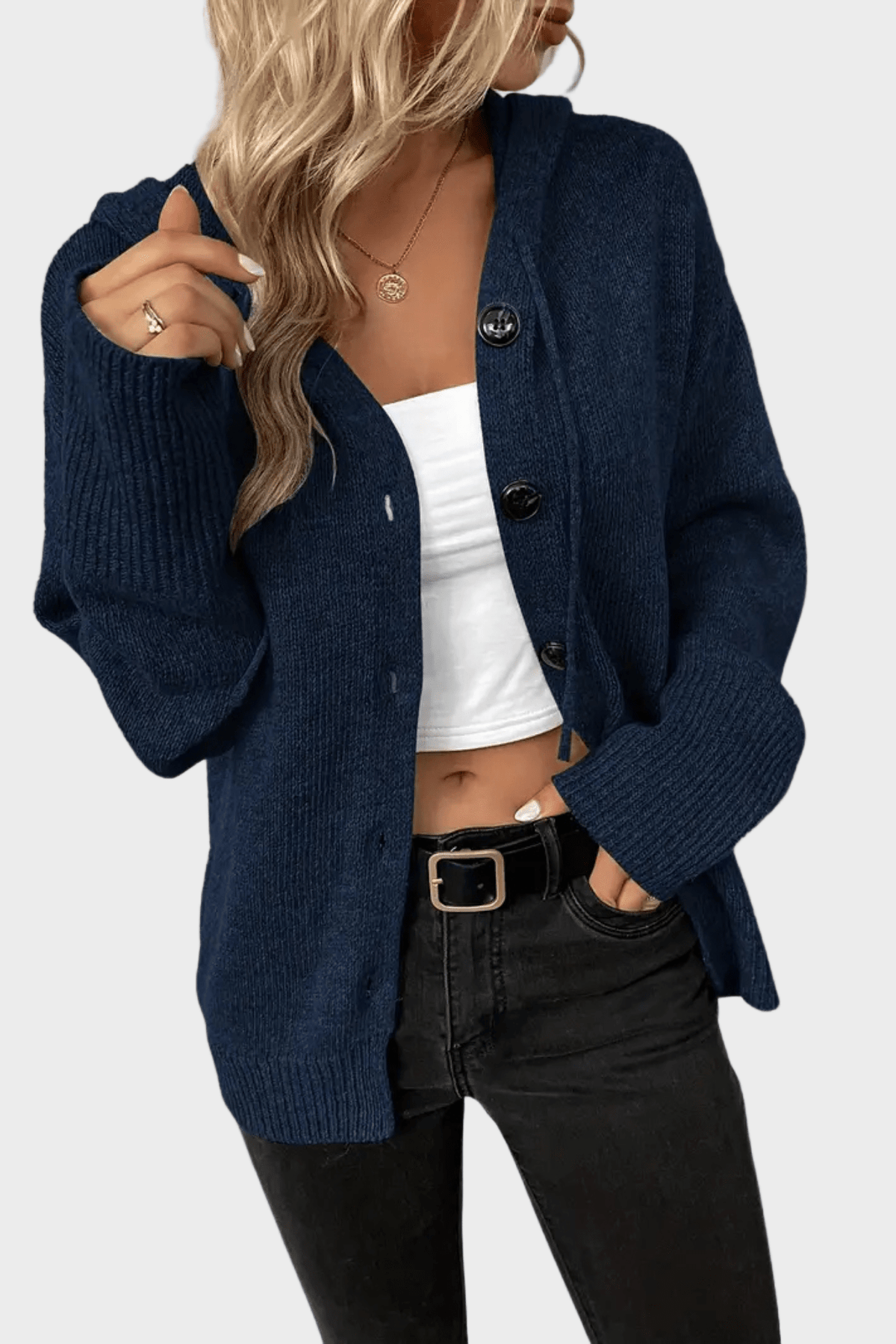 Women's ribbed button cardigan with long sleeves and relaxed fit