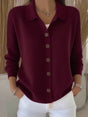 Women's long-sleeve collared cardigan with button front and hip-length hem