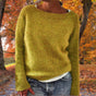 Women's long-sleeve ribbed crew neck sweater with relaxed hip-length fit