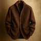 Women's ribbed knit cardigan with shawl collar and patch pockets