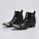 Men's western cowboy boots with serpentine print and metal studs, metal-capped toe