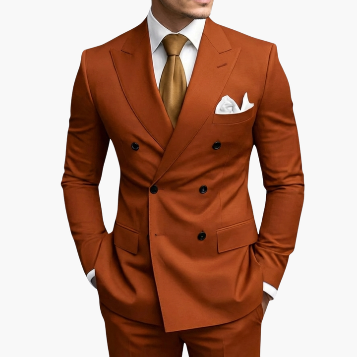 Men's Double-Breasted Suit Set – Tailored Notched-Lapel Blazer & Trousers for Weddings & Business 17