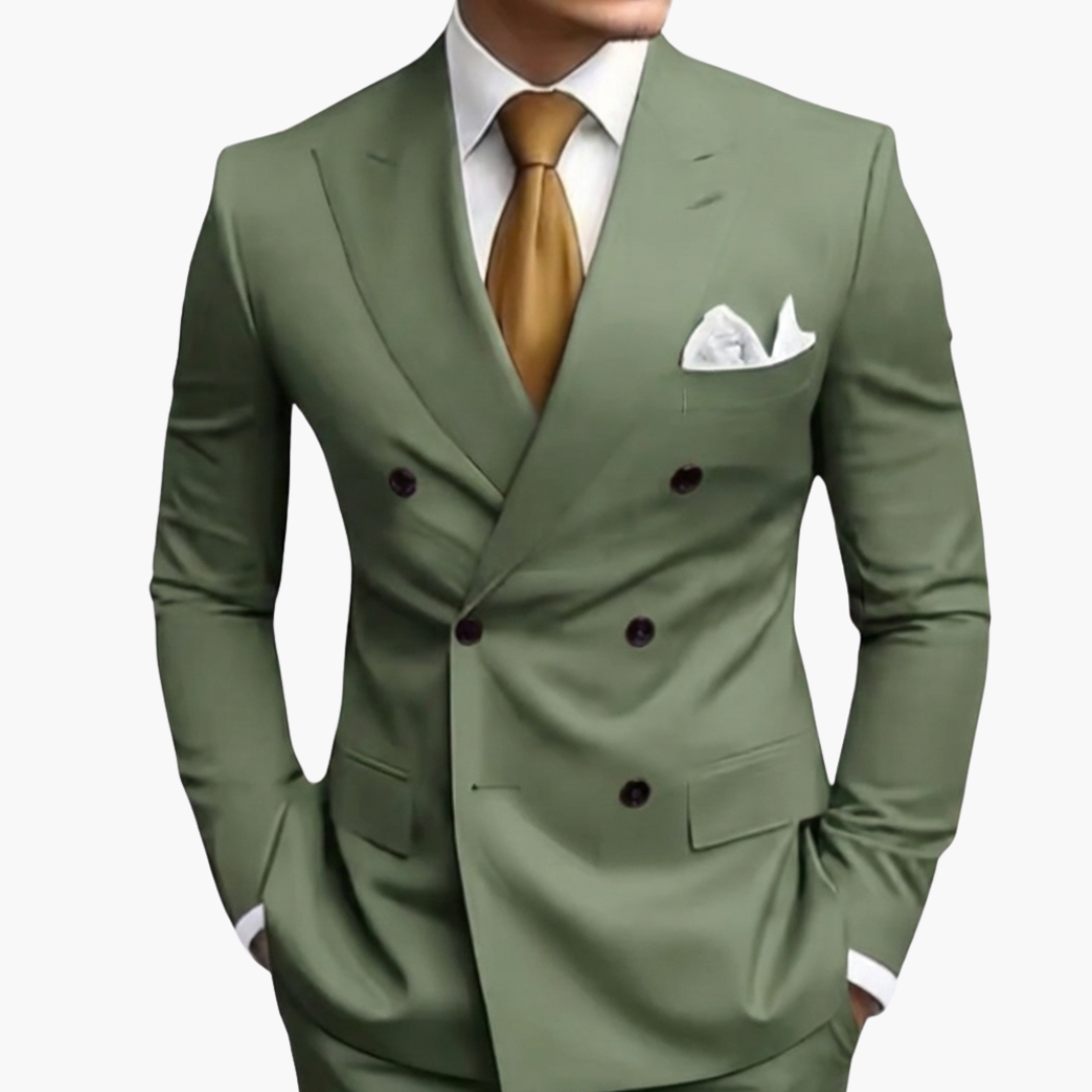 Men's Double-Breasted Suit Set – Tailored Notched-Lapel Blazer & Trousers for Weddings & Business 18