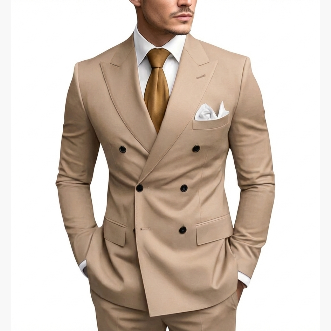 Men's Double-Breasted Suit Set – Tailored Notched-Lapel Blazer & Trousers for Weddings & Business 19