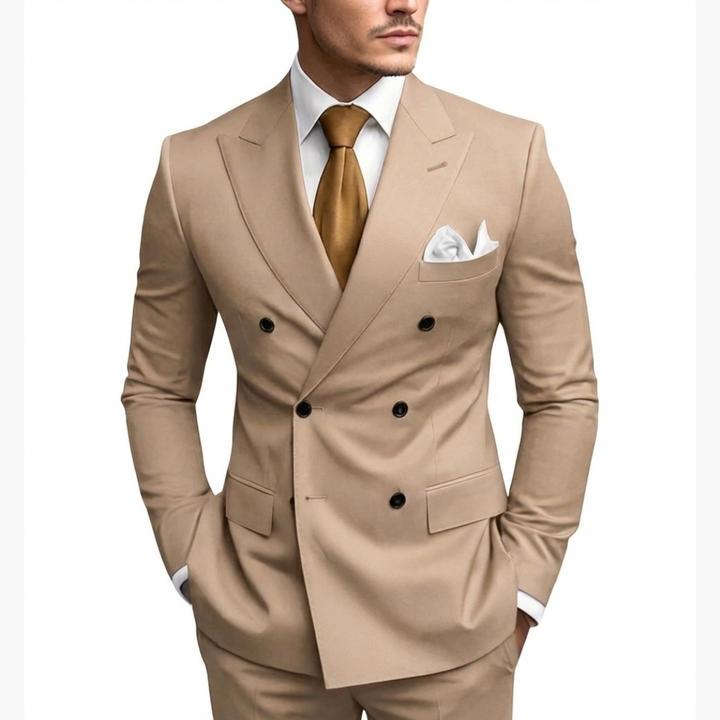 Men's Double-Breasted Suit Set – Tailored Notched-Lapel Blazer & Trousers for Weddings & Business 19