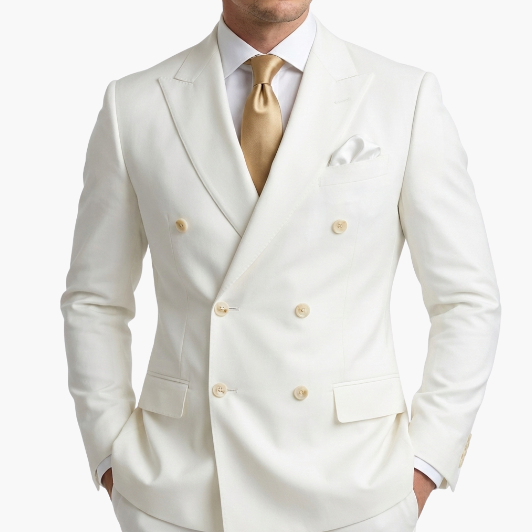 Men's Double-Breasted Suit Set – Tailored Notched-Lapel Blazer & Trousers for Weddings & Business 20