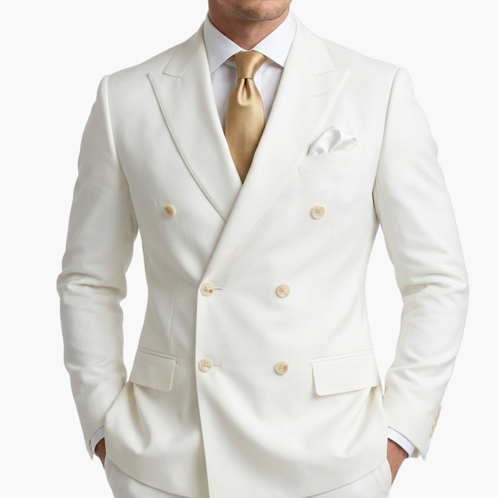 Men's Double-Breasted Suit Set – Tailored Notched-Lapel Blazer & Trousers for Weddings & Business 20