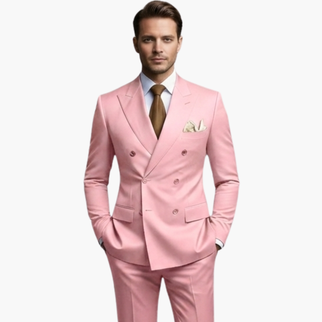 Men's Double-Breasted Suit Set – Tailored Notched-Lapel Blazer & Trousers for Weddings & Business 10