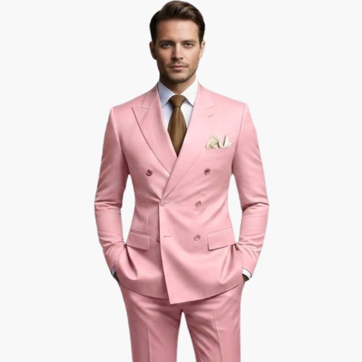 Men's Double-Breasted Suit Set – Tailored Notched-Lapel Blazer & Trousers for Weddings & Business 10