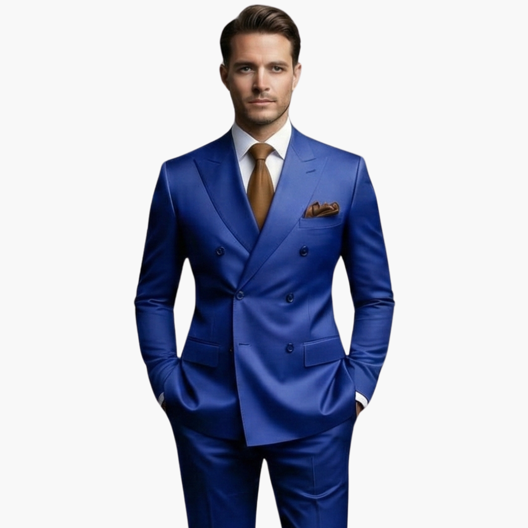 Men's Double-Breasted Suit Set – Tailored Notched-Lapel Blazer & Trousers for Weddings & Business 16
