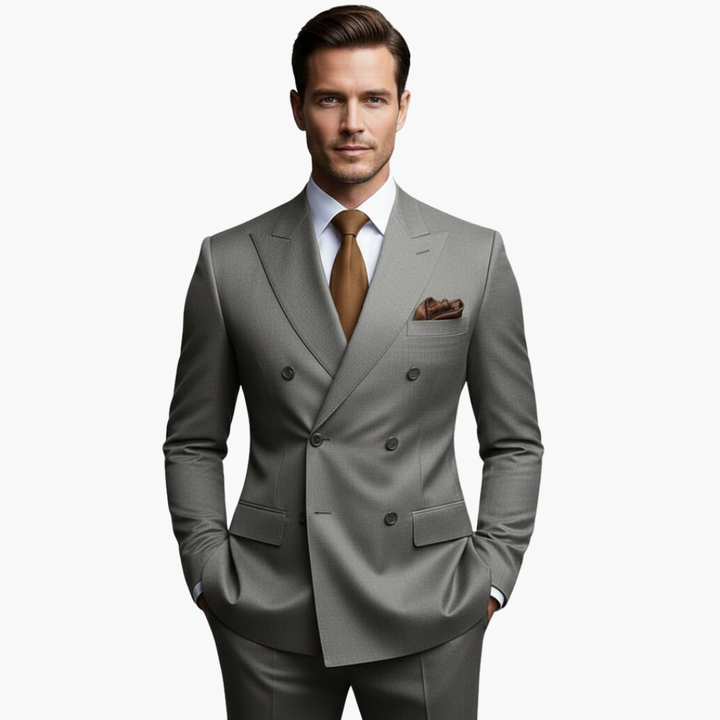 Men's Double-Breasted Suit Set – Tailored Notched-Lapel Blazer & Trousers for Weddings & Business 6