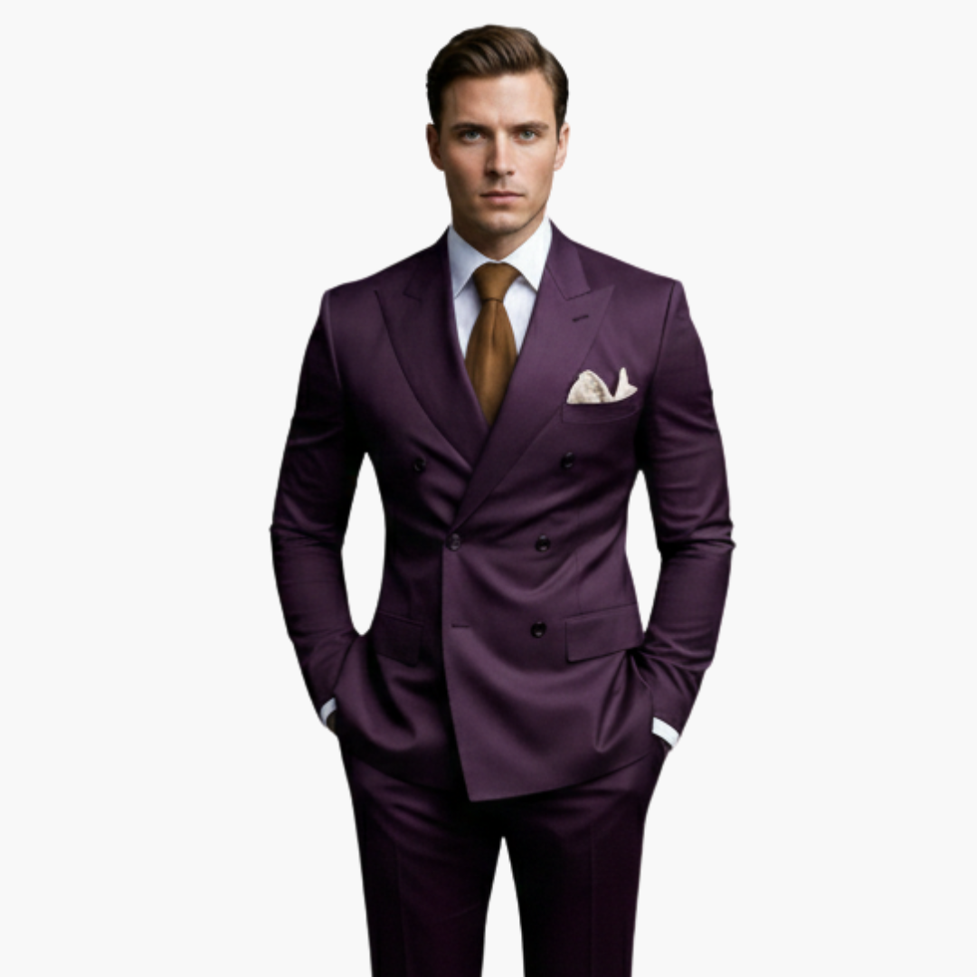 Men's Double-Breasted Suit Set – Tailored Notched-Lapel Blazer & Trousers for Weddings & Business 12