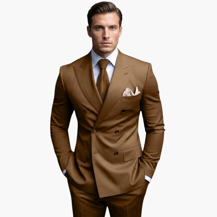 Men's Double-Breasted Suit Set – Tailored Notched-Lapel Blazer & Trousers for Weddings & Business 4