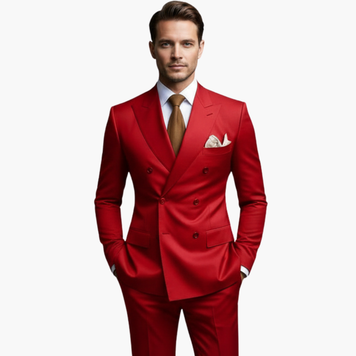 Men's Double-Breasted Suit Set – Tailored Notched-Lapel Blazer & Trousers for Weddings & Business 14
