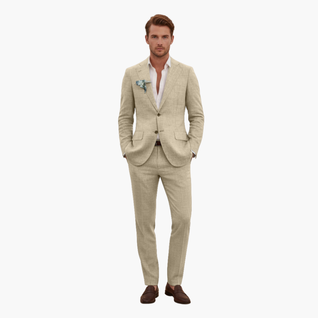Men's Linen Suit Set – Two-Piece Button Blazer & Trousers Summer Holiday Suit 17