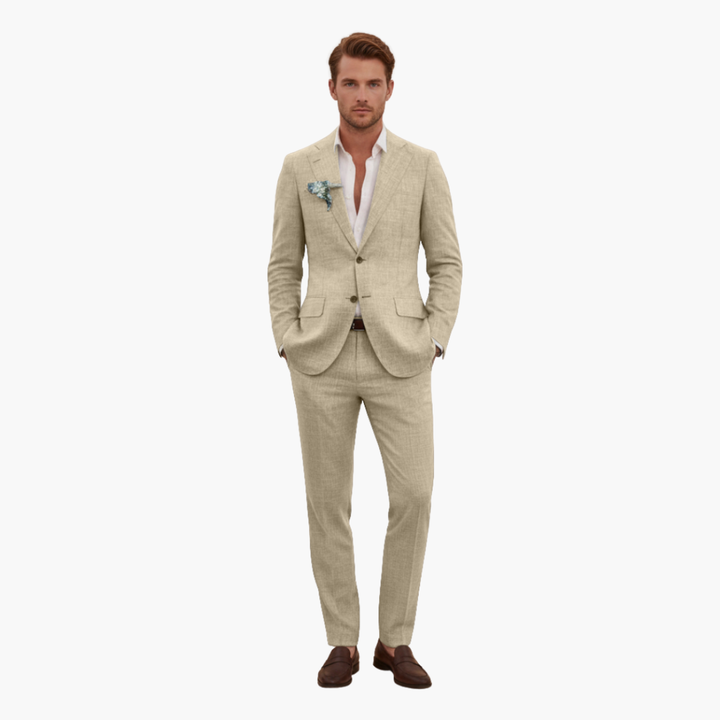 Men's Linen Suit Set – Two-Piece Button Blazer & Trousers Summer Holiday Suit 17