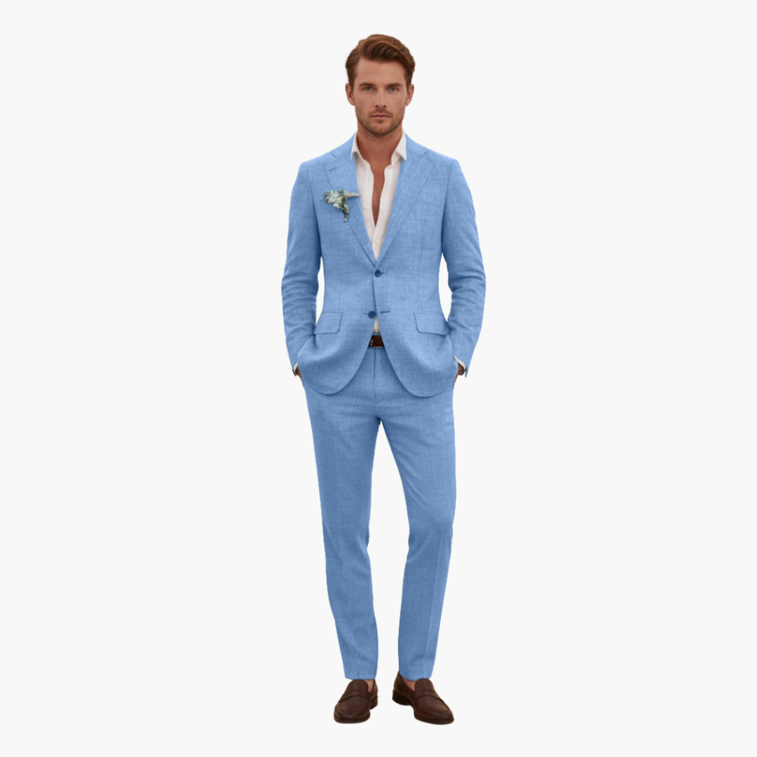 Men's Linen Suit Set – Two-Piece Button Blazer & Trousers Summer Holiday Suit 7