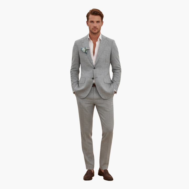 Men's Linen Suit Set – Two-Piece Button Blazer & Trousers Summer Holiday Suit 19