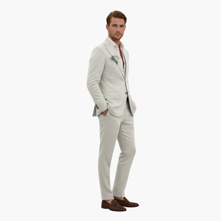 Men's Linen Suit Set – Two-Piece Button Blazer & Trousers Summer Holiday Suit 3