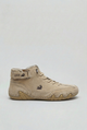 High-top lace-up sneakers with ankle strap and thick sculpted sole