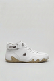High-top lace-up sneakers with ankle strap and thick sculpted sole