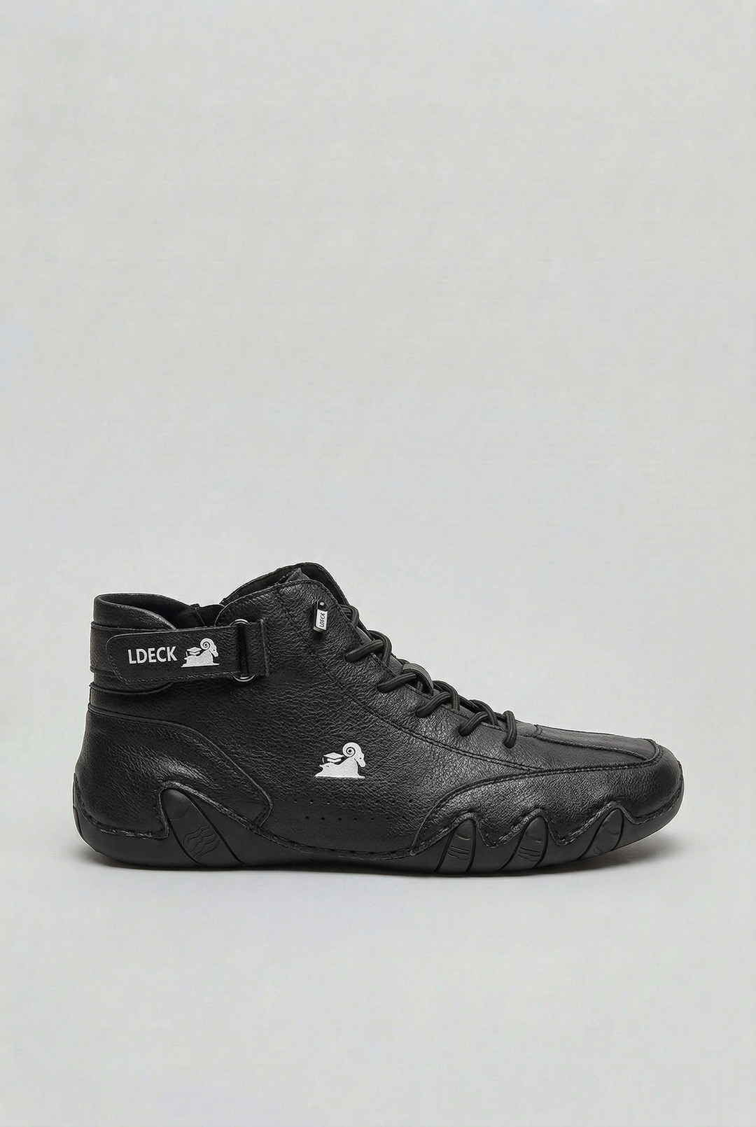 High-top lace-up sneakers with ankle strap and thick sculpted sole