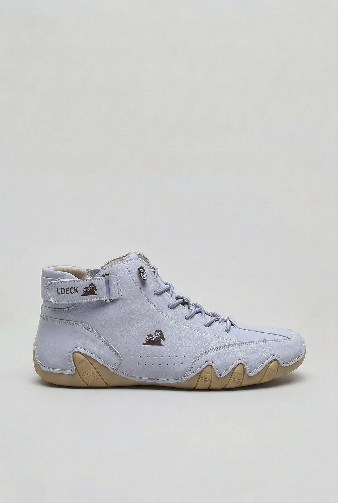 High-top lace-up sneakers with ankle strap and thick sculpted sole