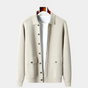 Men's long sleeve button front cardigan with shirt collar and flap patch pockets