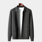 Men's long sleeve button front cardigan with shirt collar and flap patch pockets