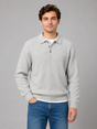 Men's ribbed polo knit jumper with collar, button placket and long sleeves