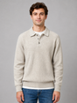 Men's ribbed polo knit jumper with collar, button placket and long sleeves