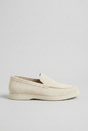Men's round toe slip-on loafers with stitched uppers and flat textured soles