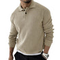 Men's textured long sleeve sweater with polo collar and button placket