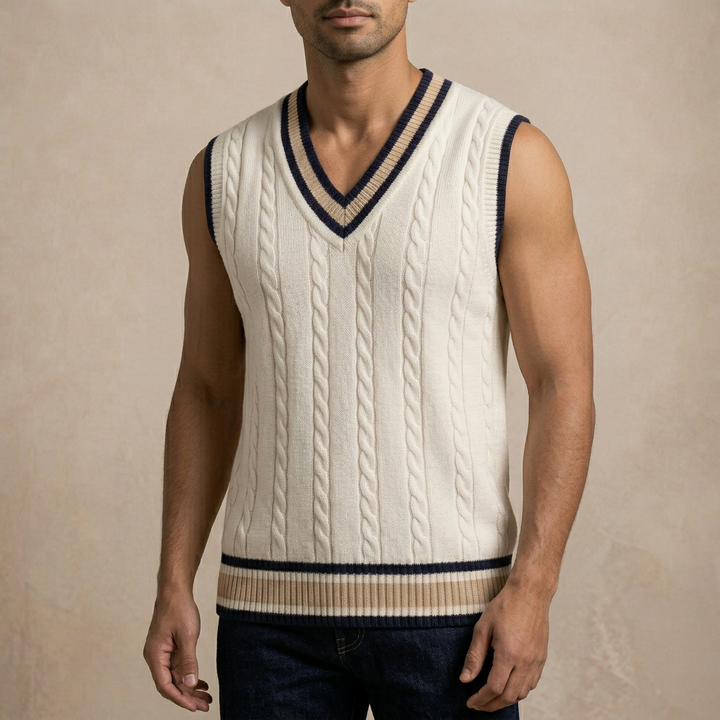 Men's sleeveless V-neck cable knit sweater vest