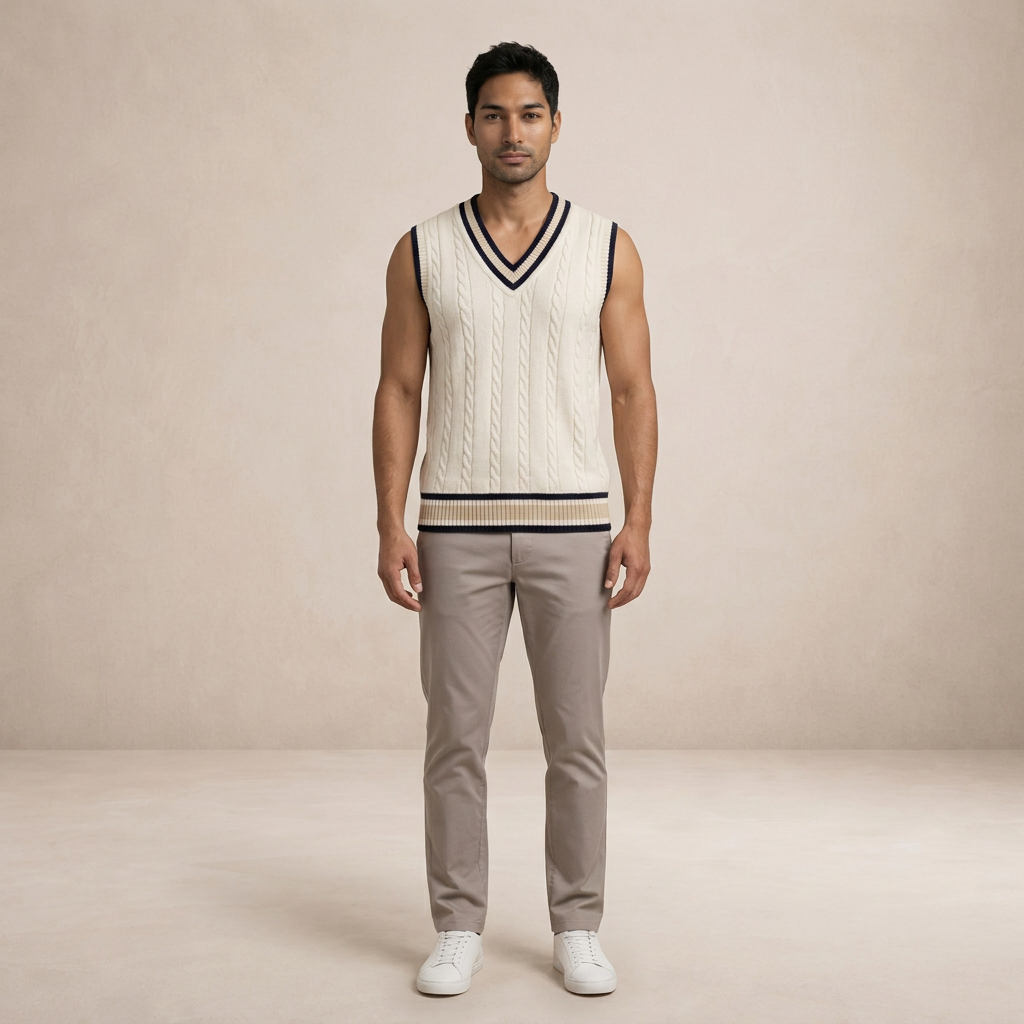 Men's sleeveless V-neck cable knit sweater vest