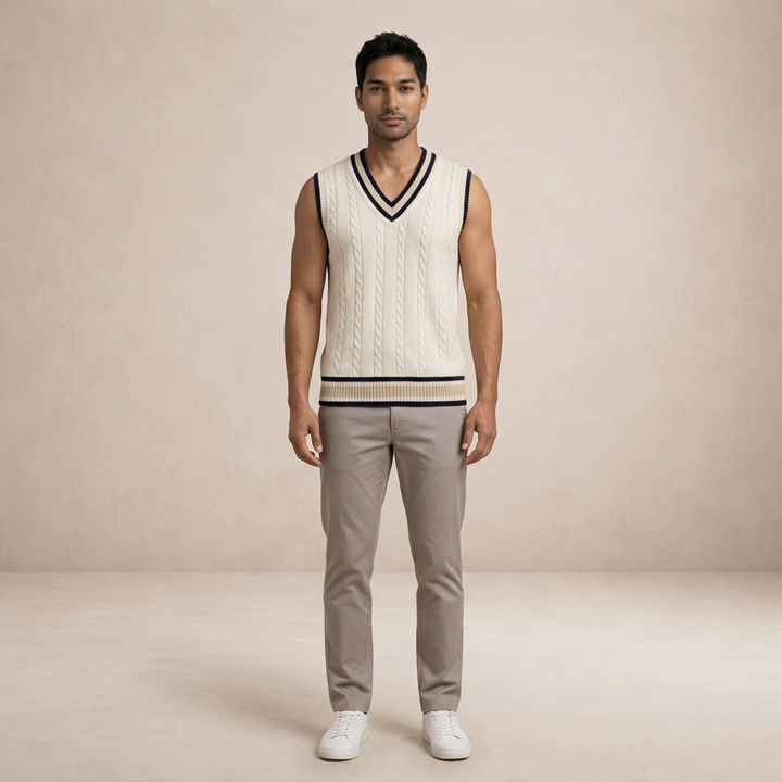 Men's sleeveless V-neck cable knit sweater vest