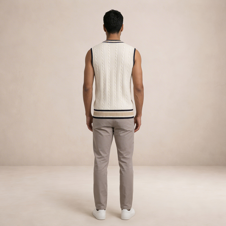 Men's sleeveless V-neck cable knit sweater vest