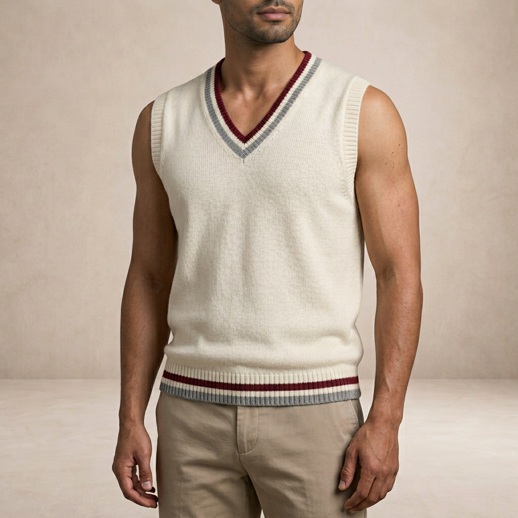 Men's sleeveless V-neck cable knit sweater vest