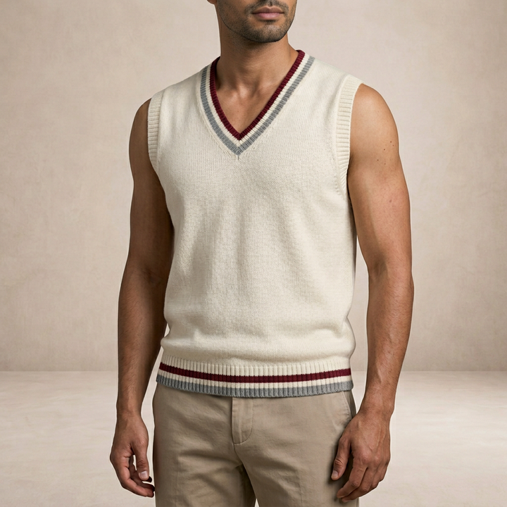 Men's sleeveless V-neck cable knit sweater vest