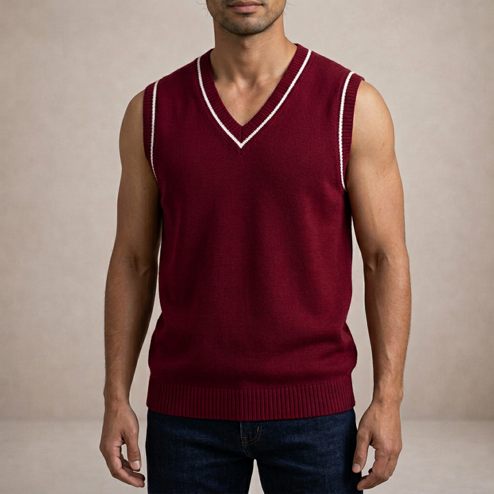 Men's sleeveless V-neck cable knit sweater vest